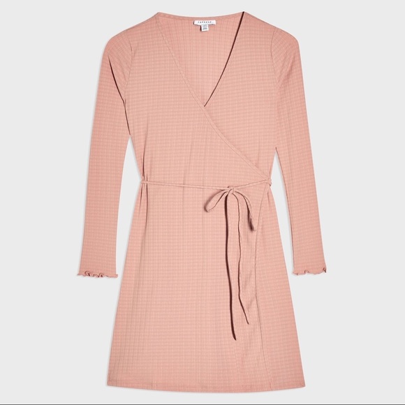 Topshop Long Sleeve Seersucker Wrap Mini Dress - Picture 8 of 11